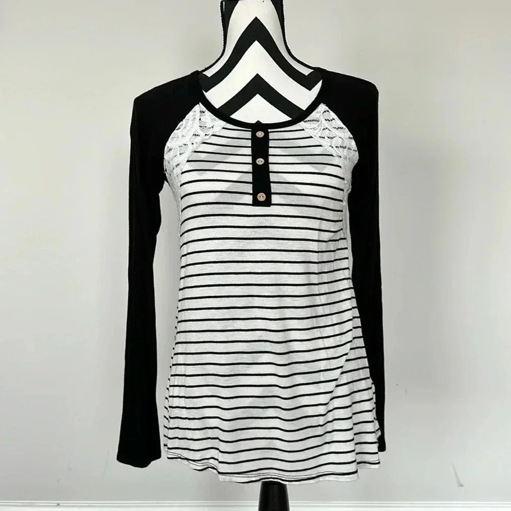 PS Katie Black and White Striped Baseball‎ Tee